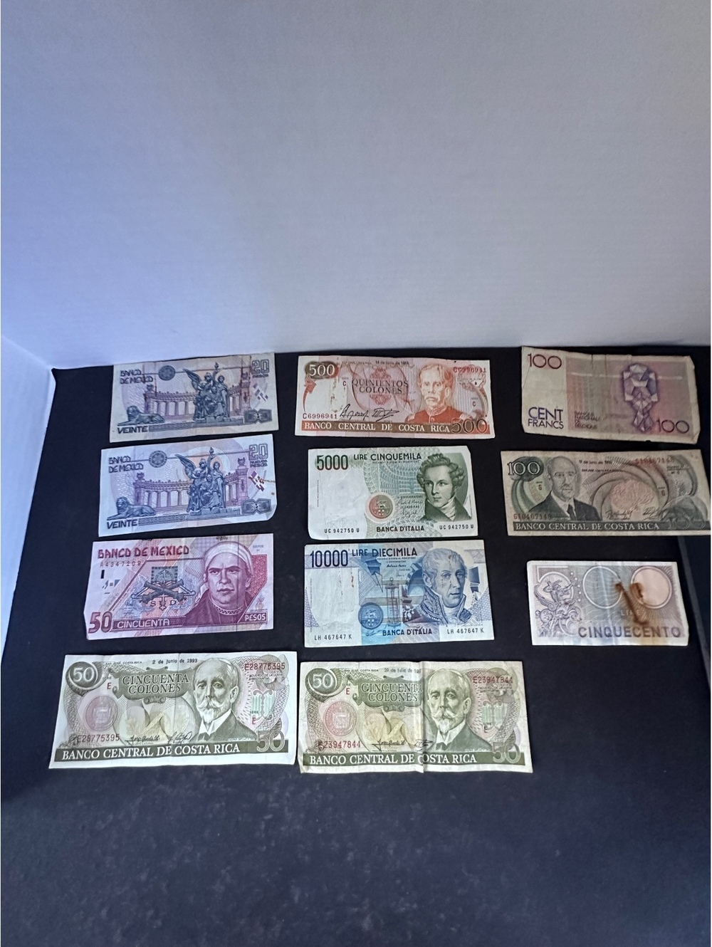 Vintage World Banknotes Lot Mexico Costa Rica Italy Belgium Foreign Currency